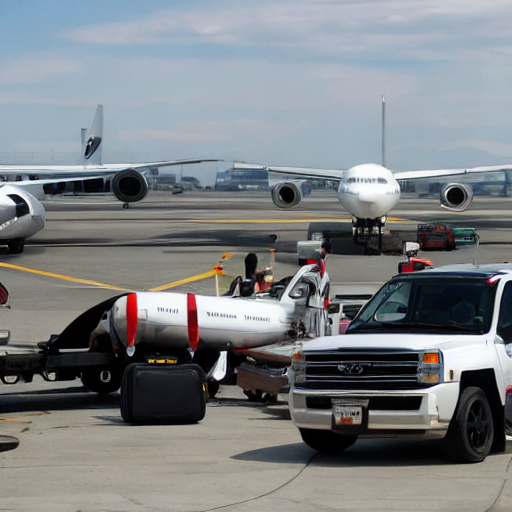 069_Several vehicles with pieces of luggage on them with planes off to the side..png